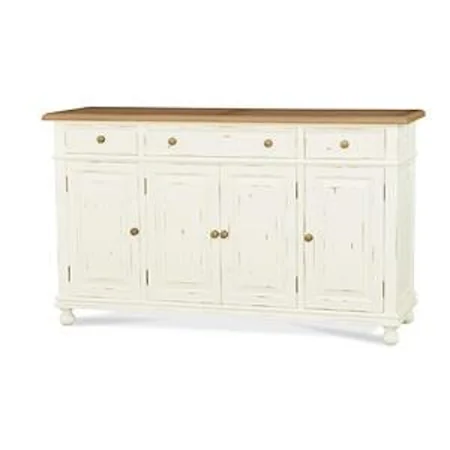 Two-Tone Sideboard with 3 Drawer, 4 Door and a Shelf Behind Each Door Finished in White Harvest and Driftwood